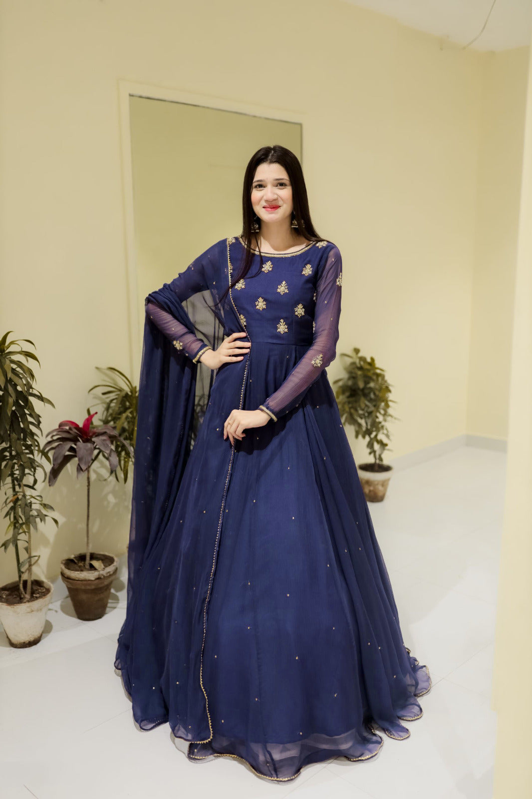 Neck & Sleeves Sequence Embroidered with Lace and front & Back Pearls Attached Maxi with Pearls Dupatta 3PCs
